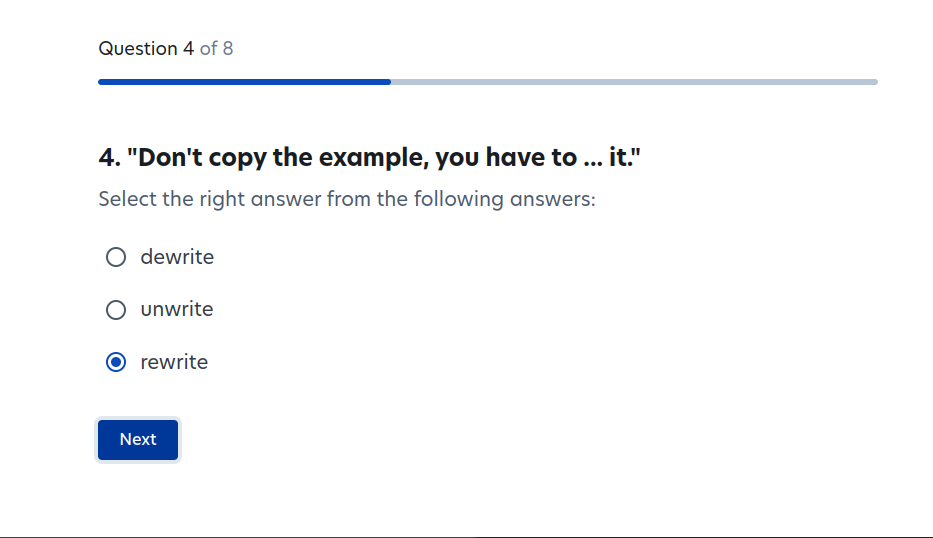 Don't copy the example, you have to ... it. Choices: dewrite, unwrite, rewrite