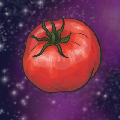 A tomato floating in space.