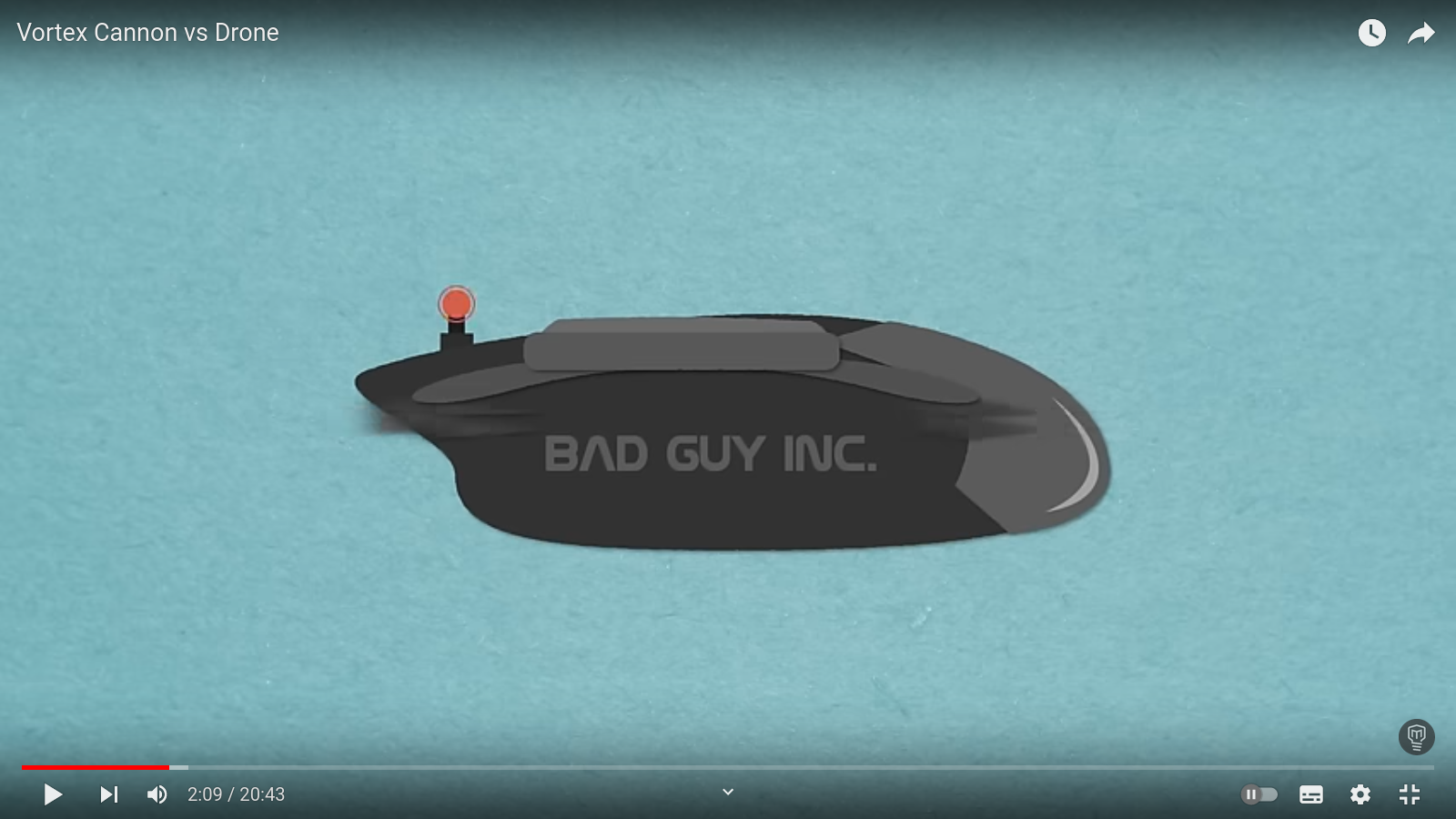 A screenshot of the video that shows a drawing of a drone with the label 'BAD GUY INC'