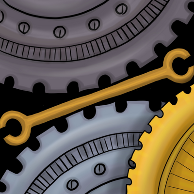 The luddite logo, a wrench jamming some gears.