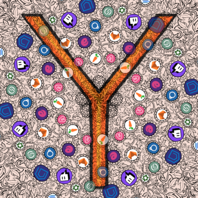 A 'Y' in a field of little bubbles containing company logos that went through y combinators.